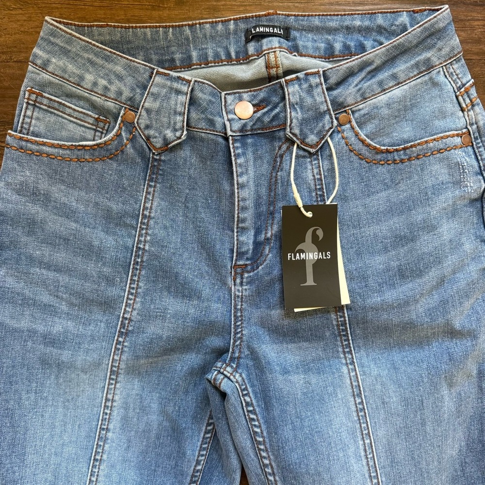 NWT Flamingals M 28x31 High Rise Straight Leg Jeans Front Seam Western Cowgirl